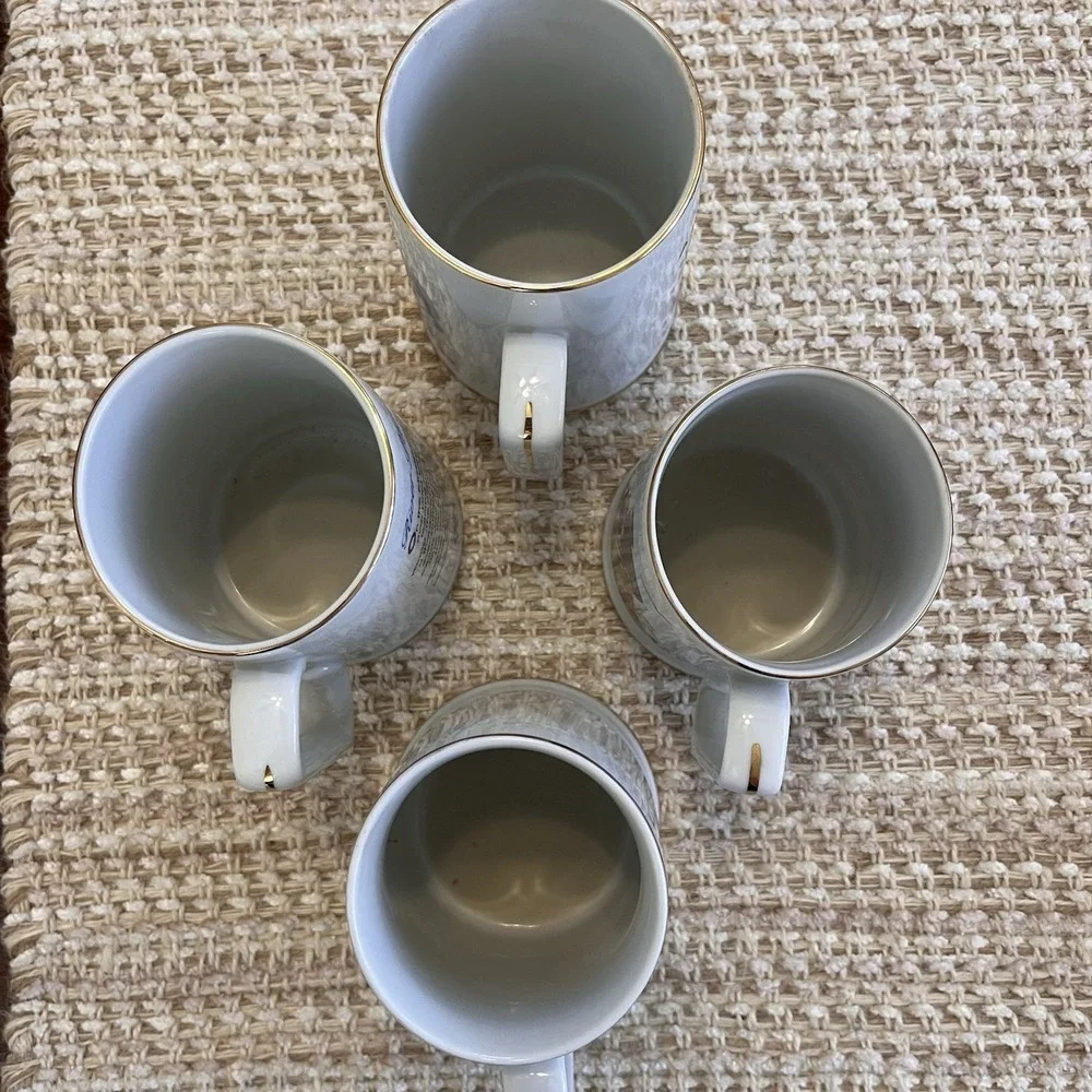 Norman Rockwell Coffee Mug set-Museum Series-Gold rim-Vintage Porcelain Set 4